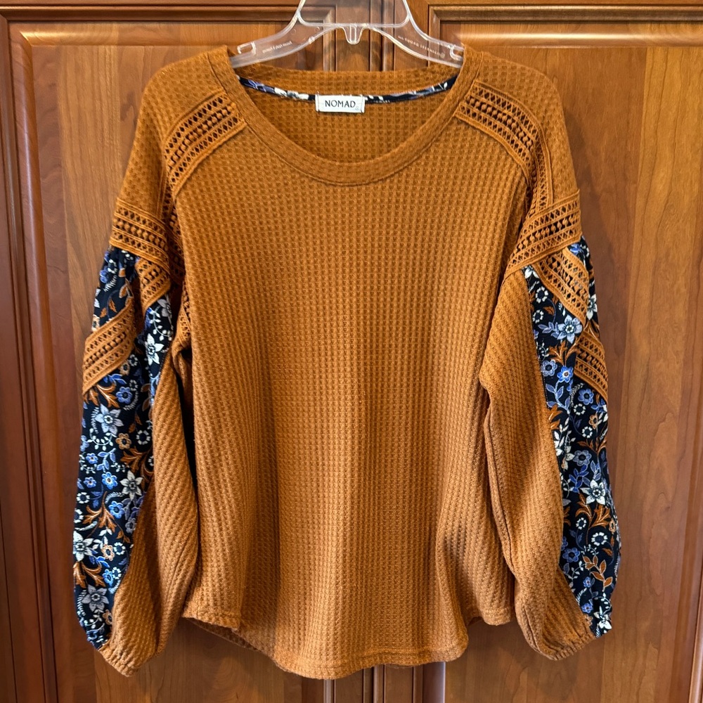 Nomad Free Spirit Camel Waffle Knit Contrast Top
